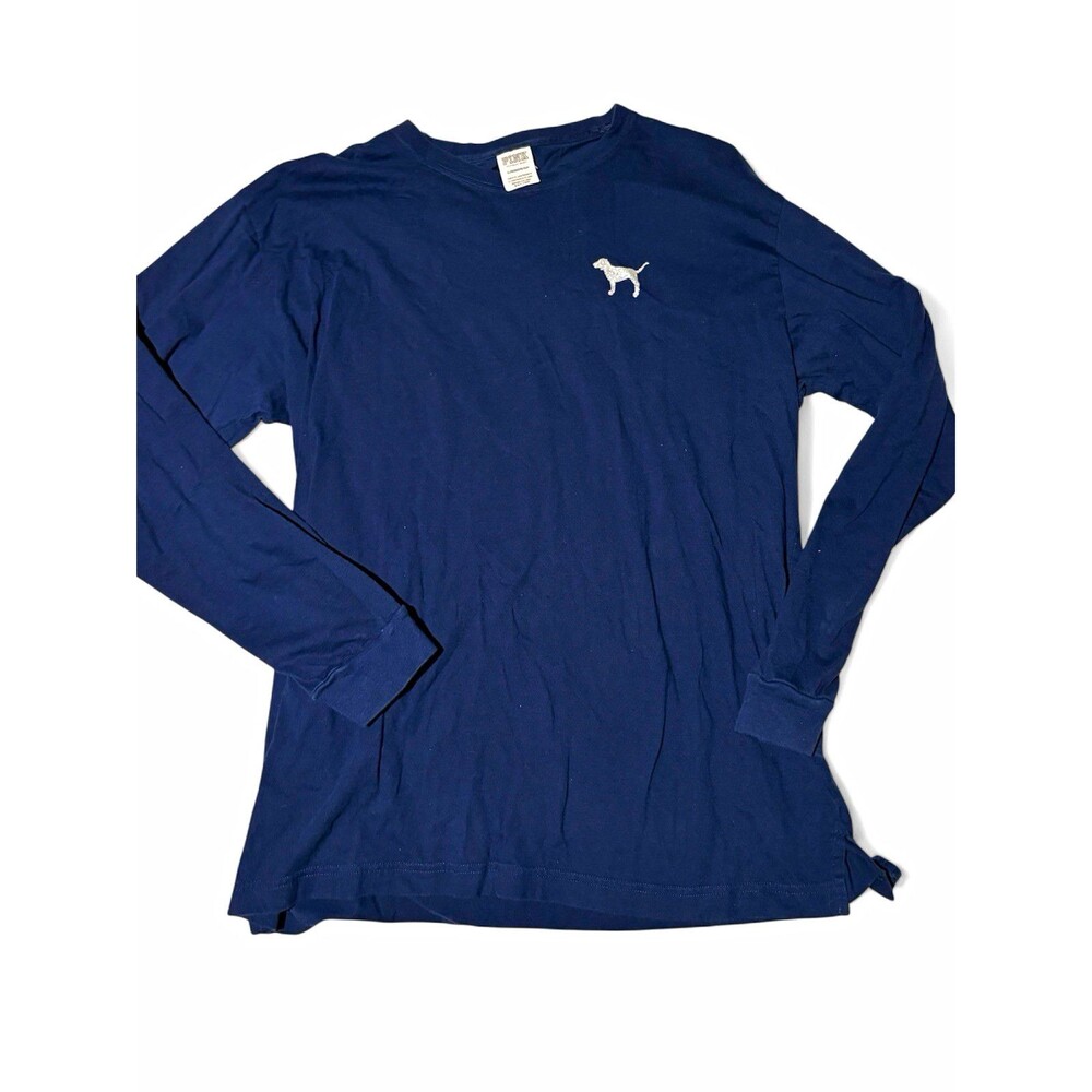 PINK Victoria's Secret Blue Long Sleeve Crew Neck T-Shirt XL Glitter Dog Logo